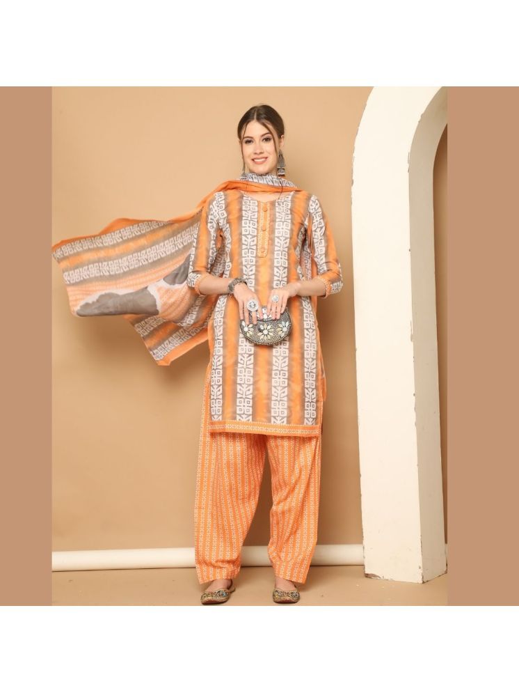     			Rajnandini Cotton Blend Printed Kurti With Patiala Women's Stitched Salwar Suit - Orange ( Pack of 1 )