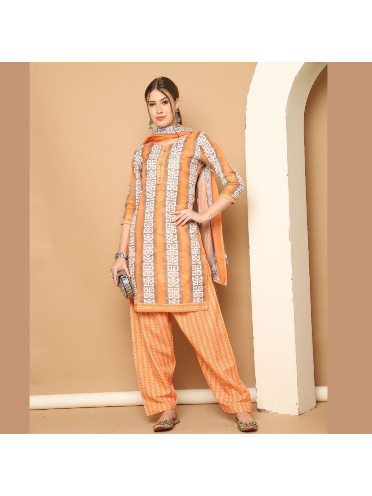     			Rajnandini Cotton Blend Printed Kurti With Patiala Women's Stitched Salwar Suit - Orange ( Pack of 1 )