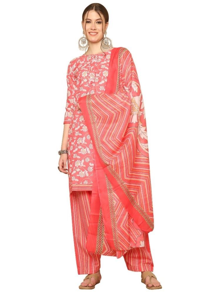     			Rajnandini Cotton Blend Printed Kurti With Patiala Women's Stitched Salwar Suit - Peach ( Pack of 1 )