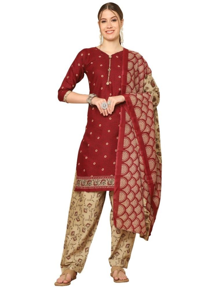     			Rajnandini Cotton Blend Printed Kurti With Patiala Women's Stitched Salwar Suit - Maroon ( Pack of 1 )