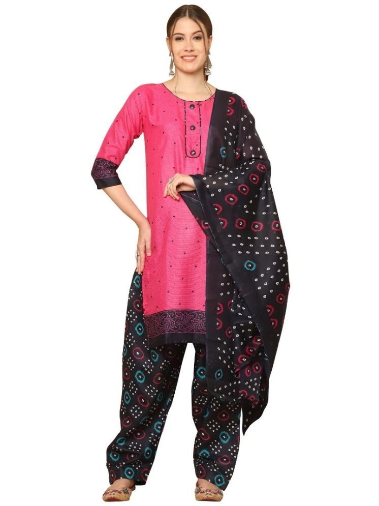     			Rajnandini Cotton Blend Printed Kurti With Patiala Women's Stitched Salwar Suit - Pink ( Pack of 1 )