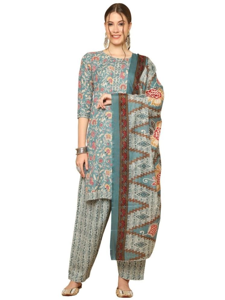     			Rajnandini Cotton Blend Printed Kurti With Patiala Women's Stitched Salwar Suit - Green ( Pack of 1 )