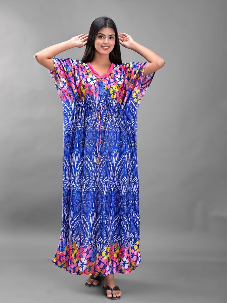     			Anjaneya Creations Blue Satin Women's Nightwear Kaftan Night Dress ( Pack of 1 )