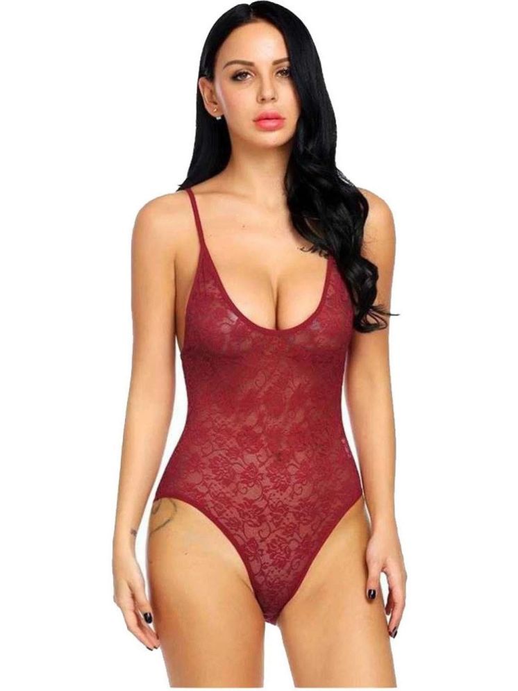     			PYXIDIS Maroon Net Women's Nightwear Baby Doll Dresses Without Panty ( Pack of 1 )