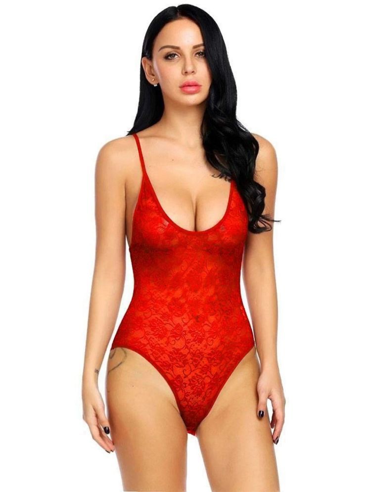     			PYXIDIS Red Net Women's Nightwear Baby Doll Dresses Without Panty ( Pack of 1 )