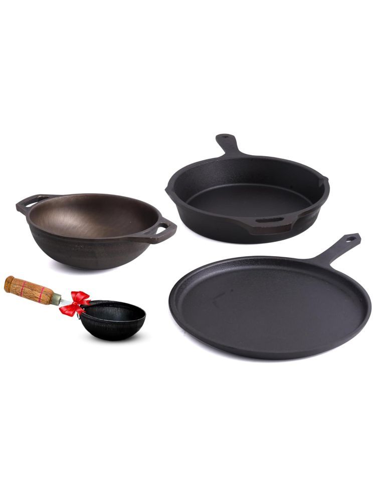     			The Indus Valley Cookware set Black Cast Iron Cookware Sets ( Set of 3 )