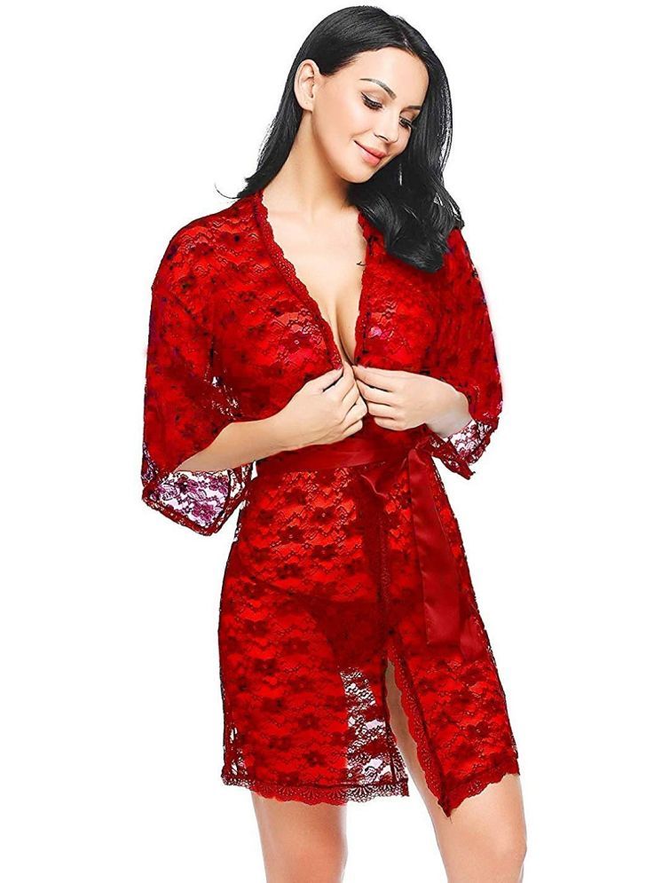     			ZYPRENT Red Net Women's Nightwear Robes ( Pack of 1 )