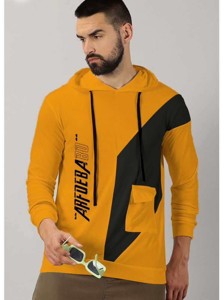     			AUSK Cotton Blend Regular Fit Colorblock Full Sleeves Men's Hooded T-Shirt - Mustard ( Pack of 1 )