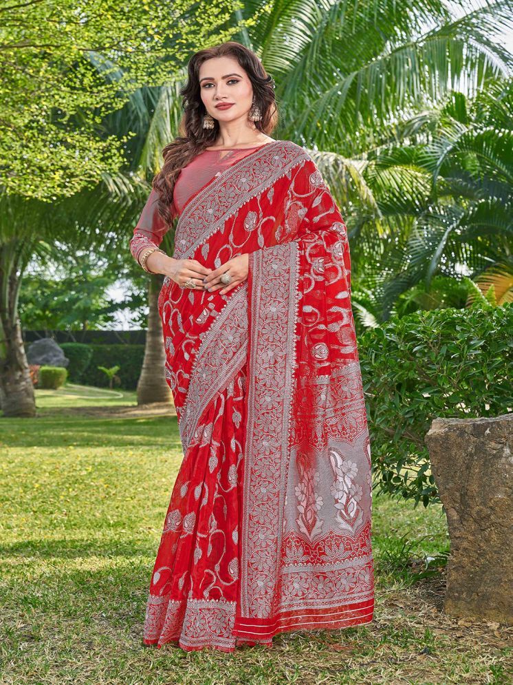     			KRIMMPLE Cotton Blend Printed Saree With Blouse Piece - Red ( Pack of 1 )