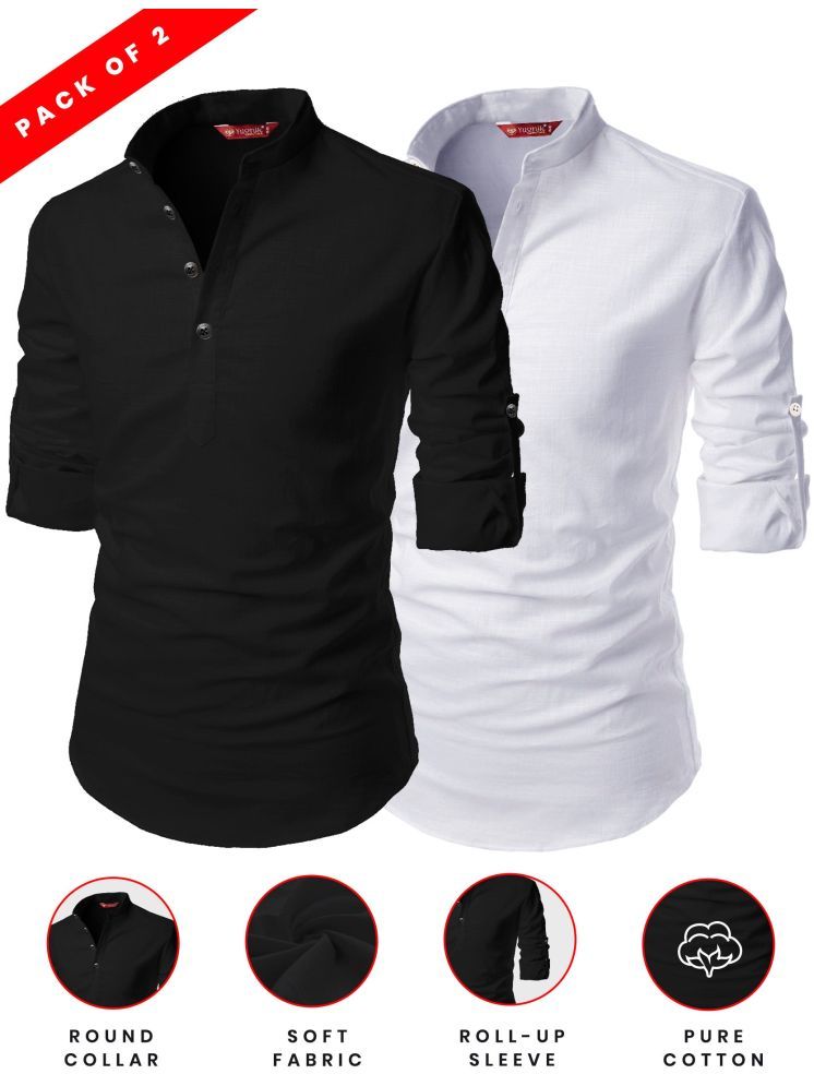     			Yugnik Black Cotton Men's Shirt Style Kurta ( Pack of 2 )