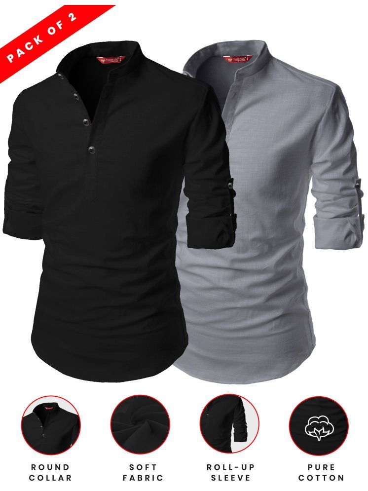     			Yugnik Grey Cotton Men's Shirt Style Kurta ( Pack of 2 )