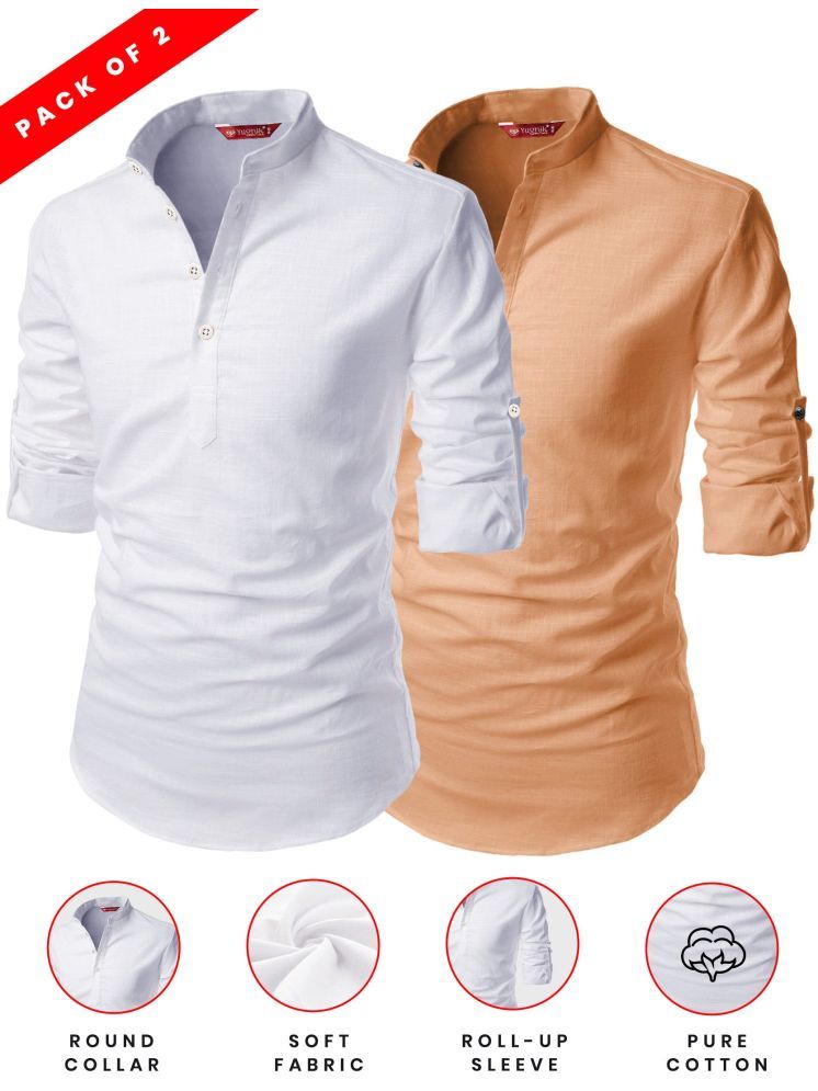     			Yugnik Orange Cotton Men's Shirt Style Kurta ( Pack of 2 )