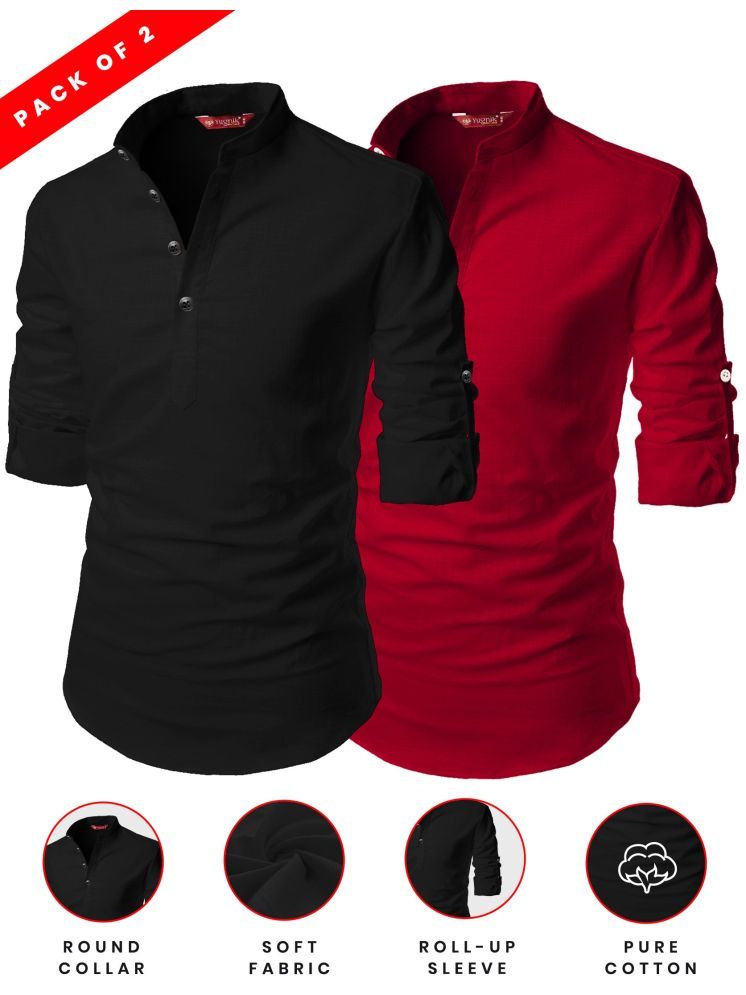     			Yugnik Red Cotton Men's Shirt Style Kurta ( Pack of 2 )