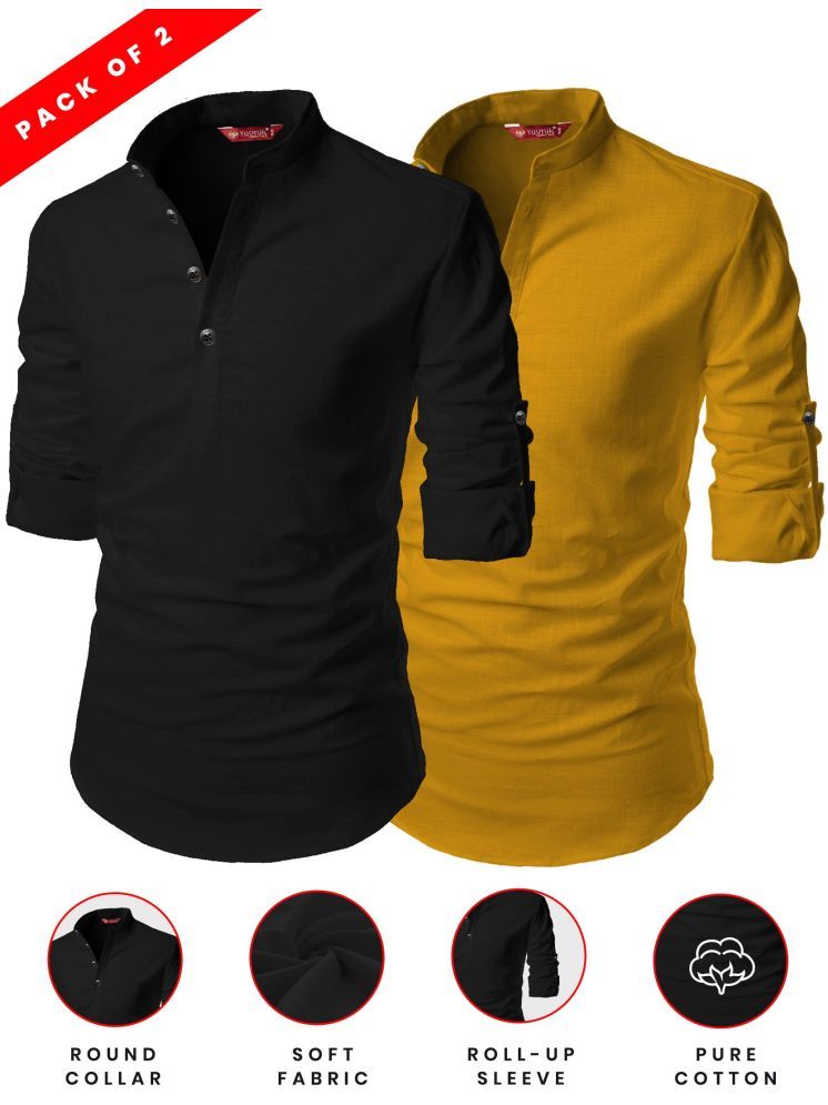     			Yugnik Yellow Cotton Men's Shirt Style Kurta ( Pack of 2 )