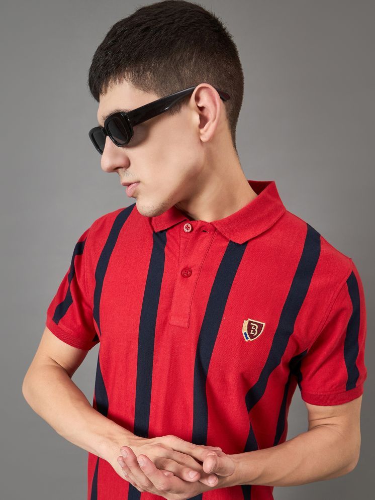     			BRONATION Pack of 1 Cotton Regular Fit Striped Half Sleeves Men's Polo T Shirt ( Red )