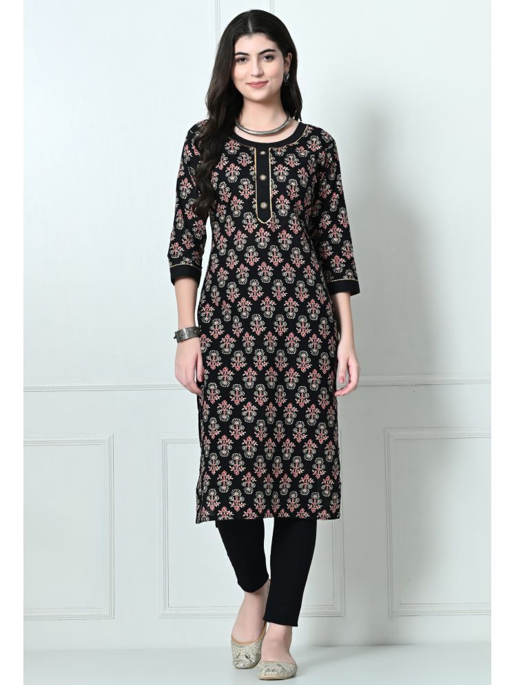     			AMTHI 100% Cotton Printed Straight Women's Kurti - Black ( Pack of 1 )