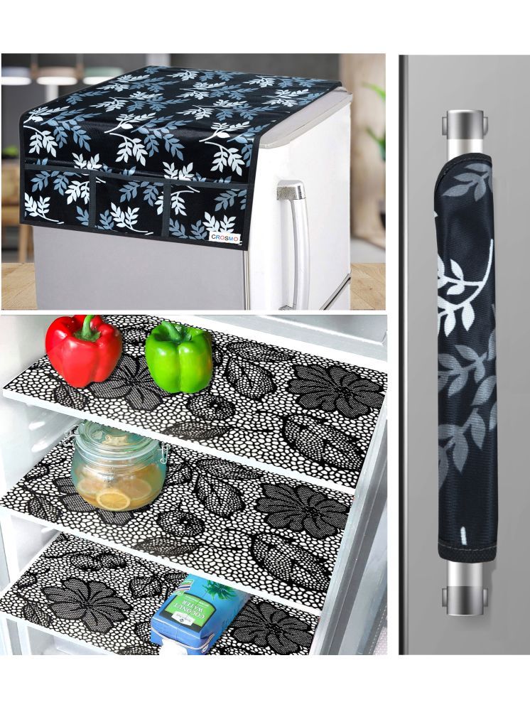     			Crosmo Polyester Floral Printed Fridge Mat & Cover ( 99 53 ) Pack of 5 - Multicolor