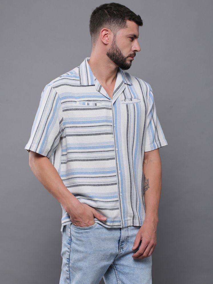     			Difference of Opinion 100% Cotton Regular Fit Striped Half Sleeves Men's Casual Shirt - White ( Pack of 1 )