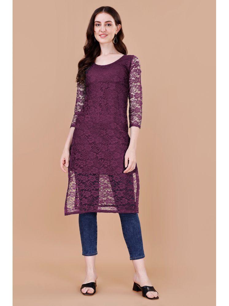     			FORKEY Net Self Design Straight Women's Kurti - Purple ( Pack of 1 )