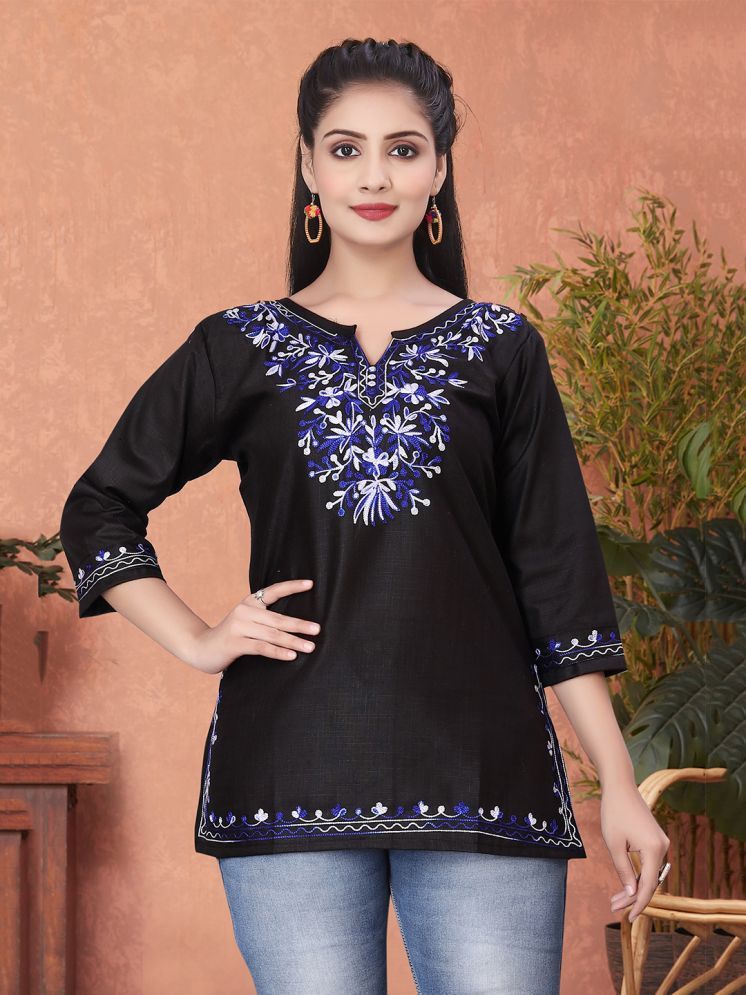     			FORKEY Viscose Blend Embroidered Straight Women's Kurti - Black ( Pack of 1 )