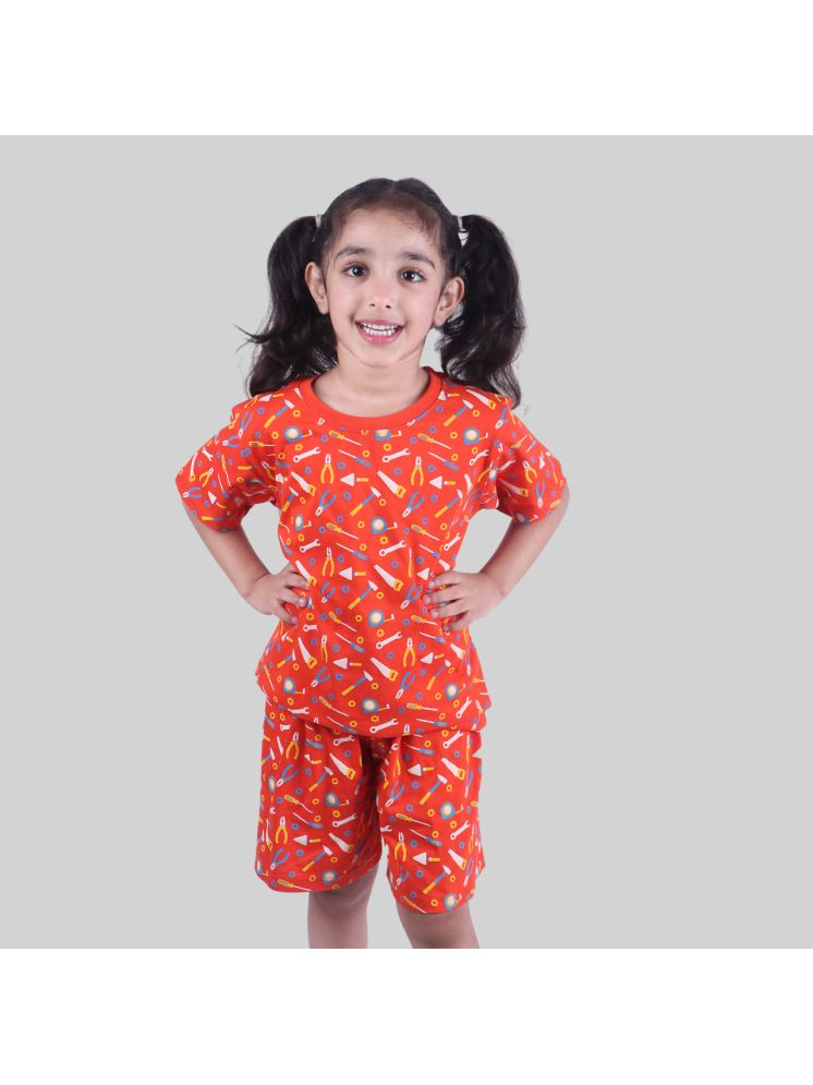     			Kidzee Kingdom Orange Cotton Girls Top With Shorts ( Pack of 1 )