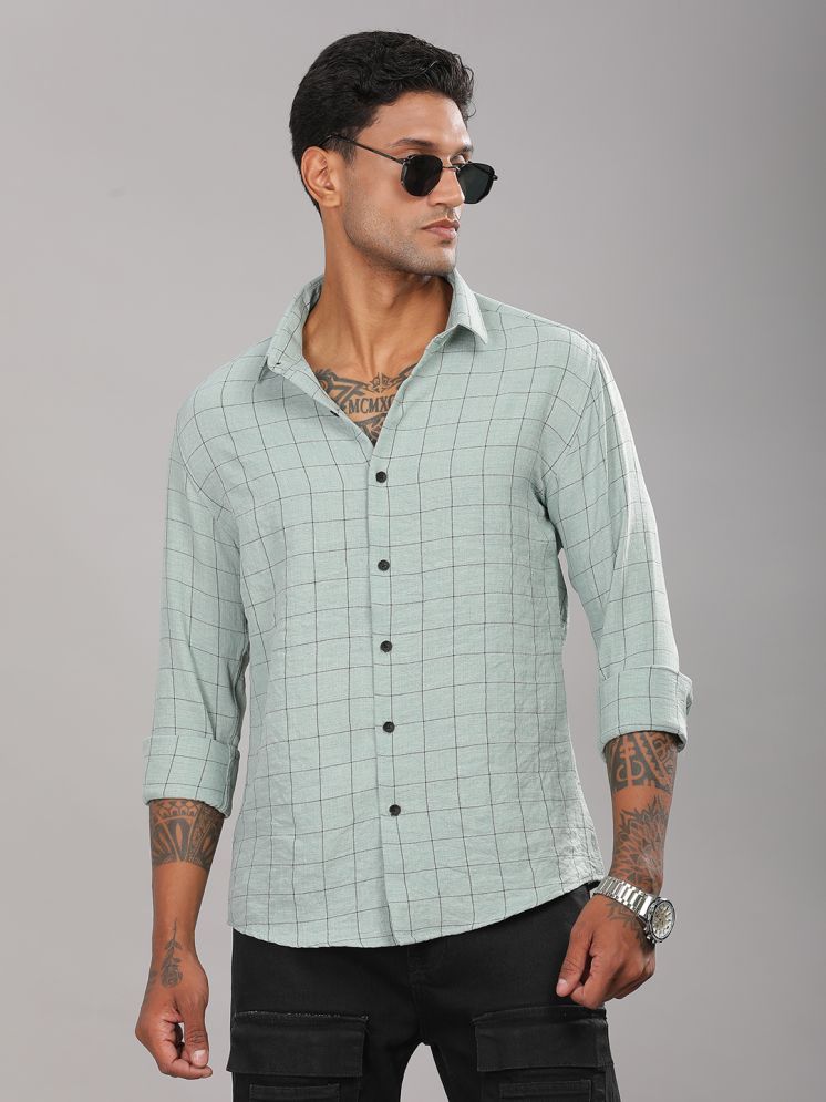     			Paul Street Viscose Slim Fit Checks Full Sleeves Men's Casual Shirt - Green ( Pack of 1 )