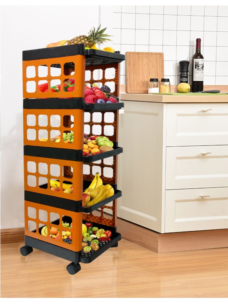     			RMRCHANTS Orange Plastic Kitchen Trolleys ( Pack of 1 )