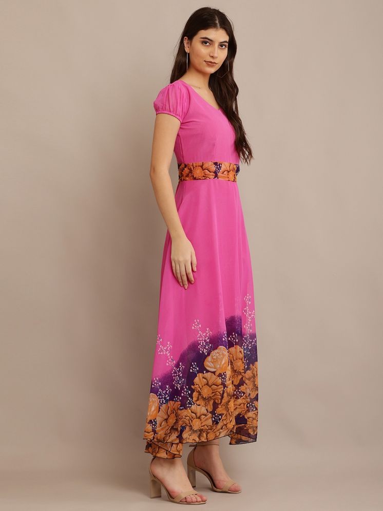     			Raabta Fashion Georgette Printed Full Length Women's Gown - Pink ( Pack of 1 )