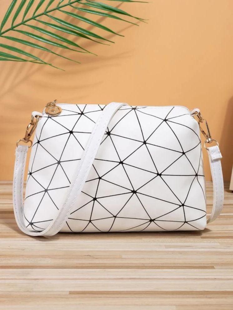     			TCRAZY White PU Sling Bag