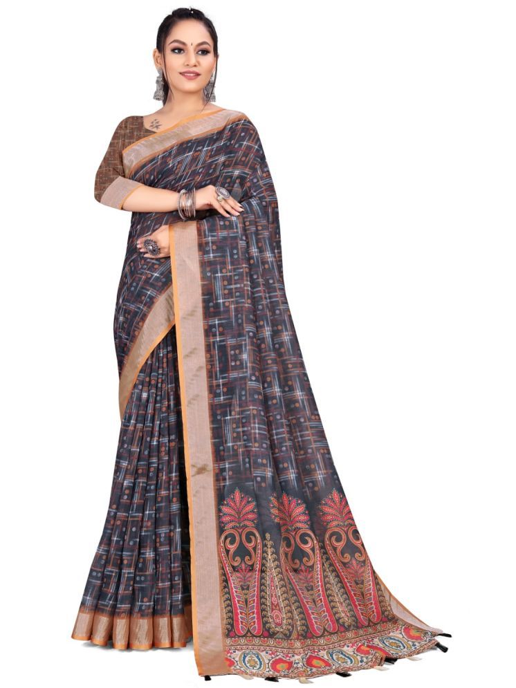     			THE PRIVATE LABLE Linen Embroidered Saree With Blouse Piece - Black ( Pack of 1 )