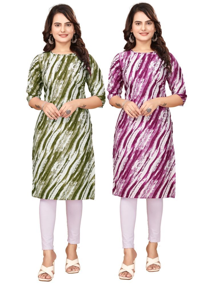     			DESIGNER DREAM Crepe Printed Straight Women's Kurti - Green,Purple ( Pack of 2 )