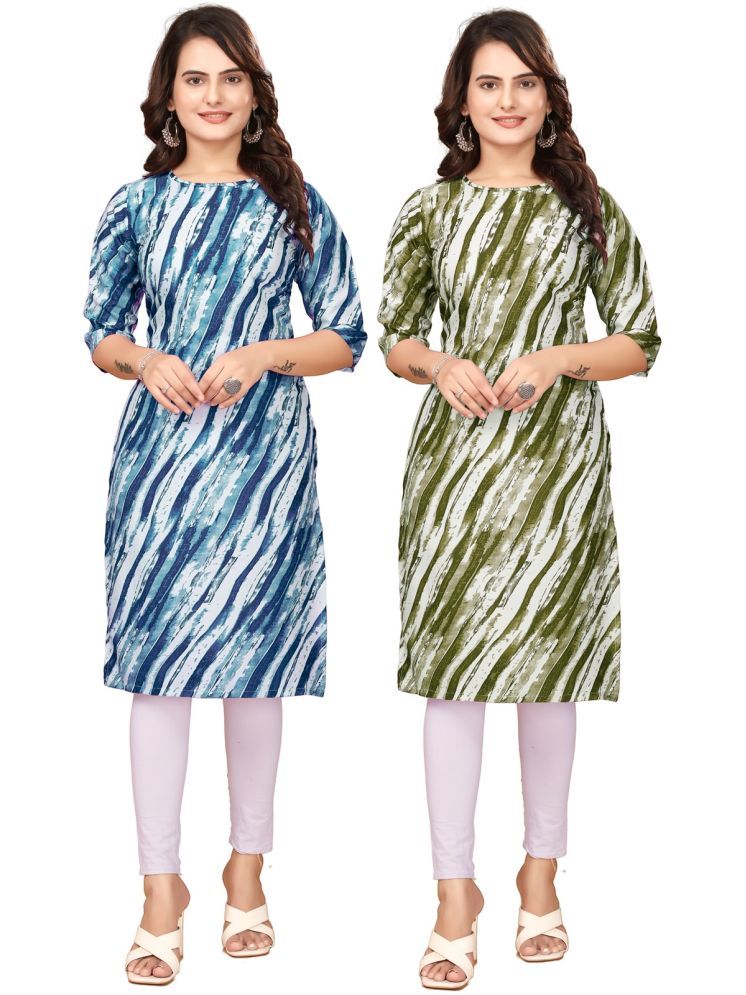     			DESIGNER DREAM Crepe Printed Straight Women's Kurti - Blue,Green ( Pack of 2 )