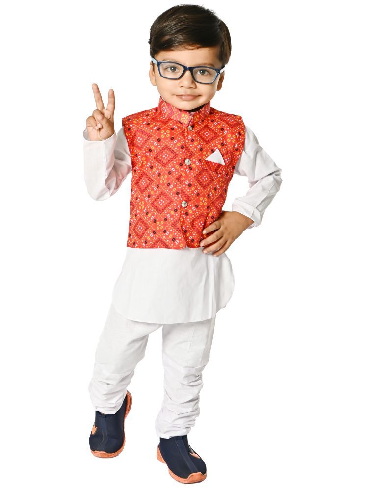     			Eva and Ali Red Kurta Pyjama With Jacket For Baby Boys