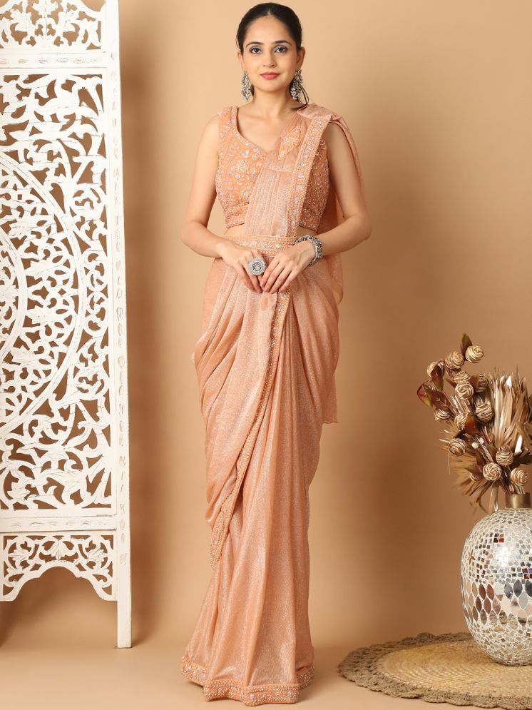     			Grancy Lycra Embroidered Saree With Stitched Blouse - Peach ( Pack of 1 )