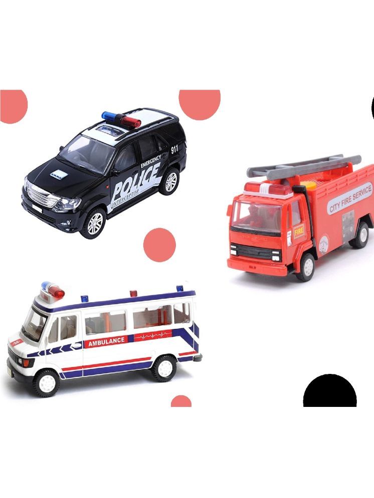     			Kidsaholic Combo of 3 Public Service Vehicles (1 Car, 1 Ambulance, 1 Fire Truck)  (Multicolor, Pack of: 3)