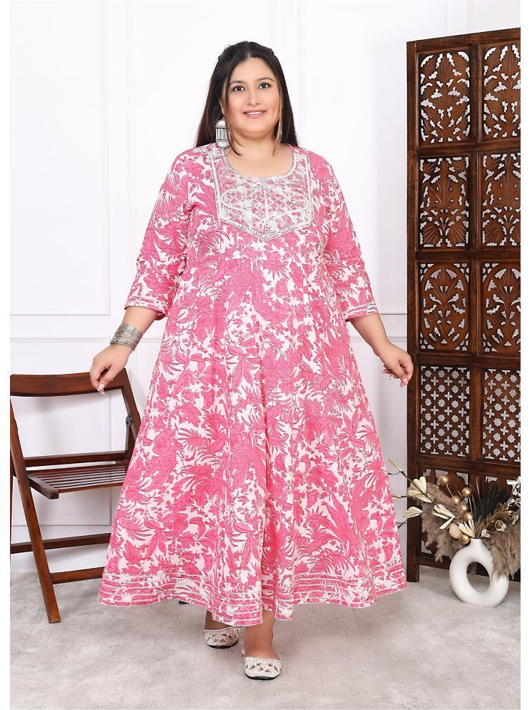     			Label Flavia Cotton Printed Anarkali Women's Kurti - Pink ( Pack of 1 )