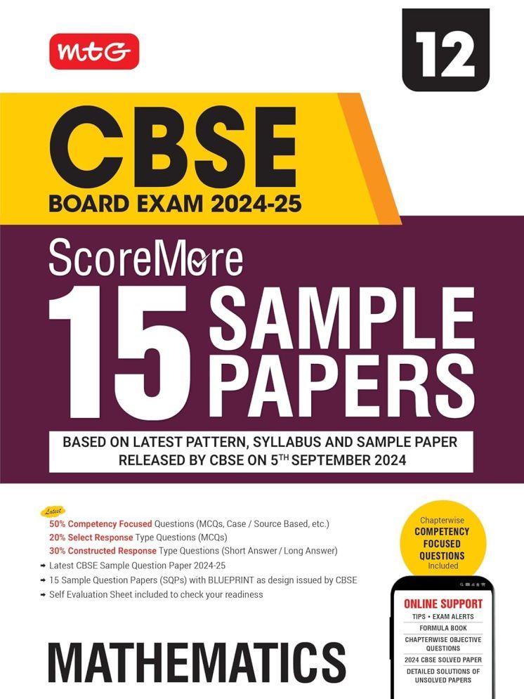     			MTG CBSE Class 12 ScoreMore 15 Sample Papers Mathematics Book For 2025 Board Exam | Detailed Solutions of Each Chapter | Based on Latest CBSE