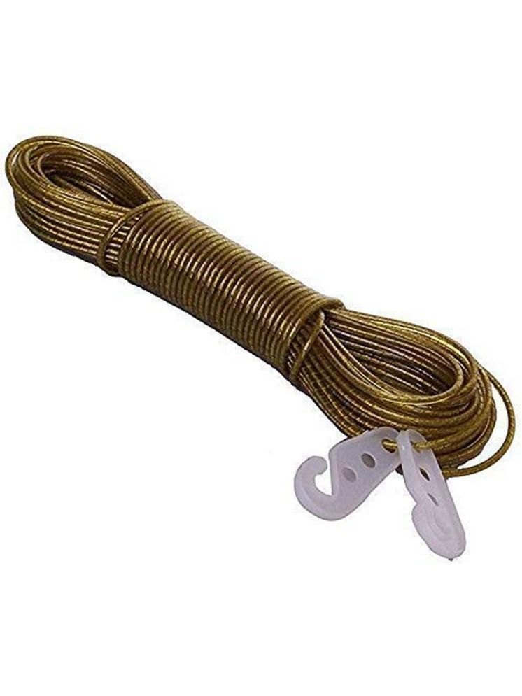     			(Pack of 1) Cloth Rope- PVC Coated Steel Wire Rope for Drying Clothes/Clothesline, Anti-Rust Multipurpose Wire Rope Length 20 Meter with 2 Plastic Hooks