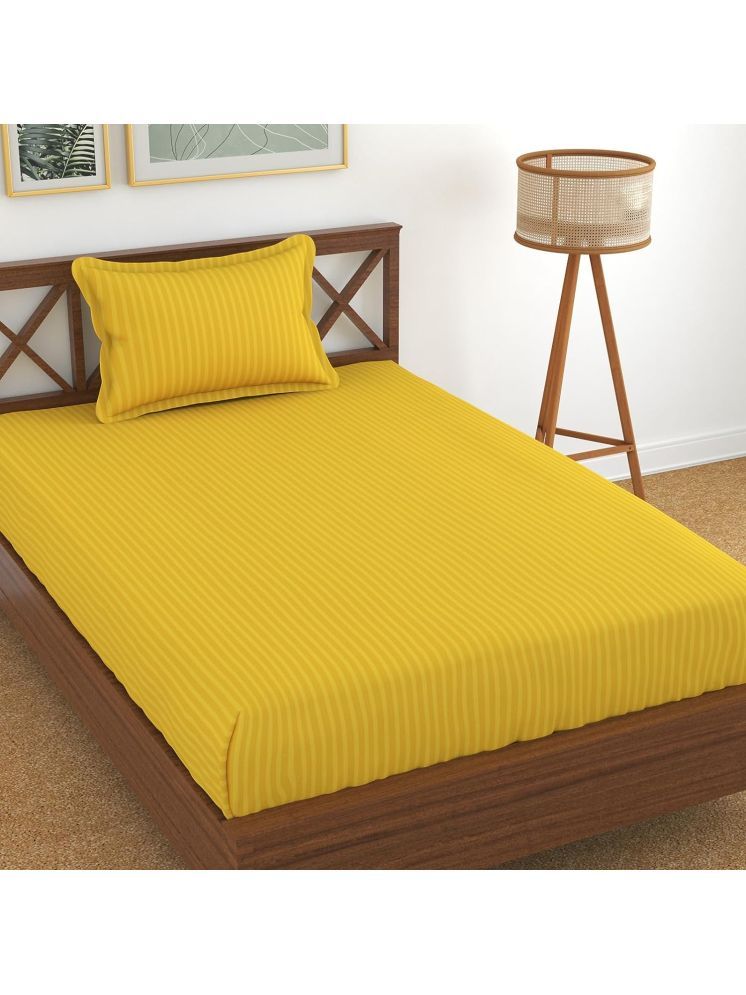     			UrbanArts Glace Cotton Horizontal Striped 1 Single with 1 Pillow Cover - Yellow