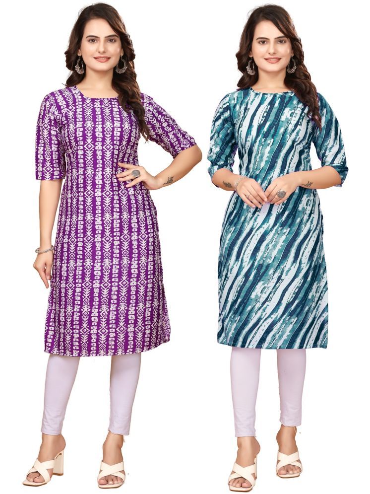     			VACHHARAJ GROUP Crepe Printed Straight Women's Kurti - Lavender,Navy Blue ( Pack of 2 )