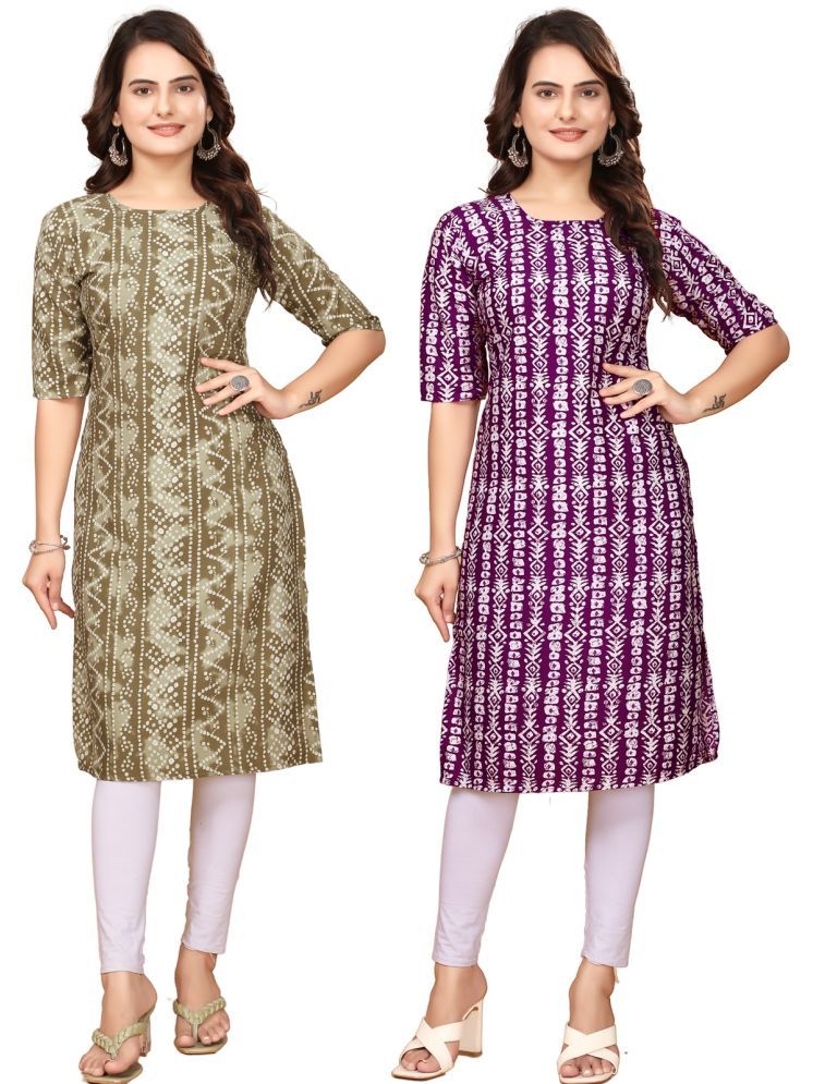     			VACHHARAJ GROUP Crepe Printed Straight Women's Kurti - Multicolor,Maroon ( Pack of 2 )