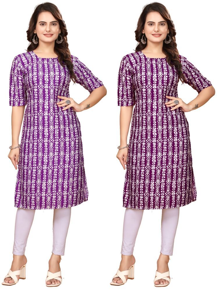     			VACHHARAJ GROUP Crepe Printed Straight Women's Kurti - Lavender,Maroon ( Pack of 2 )