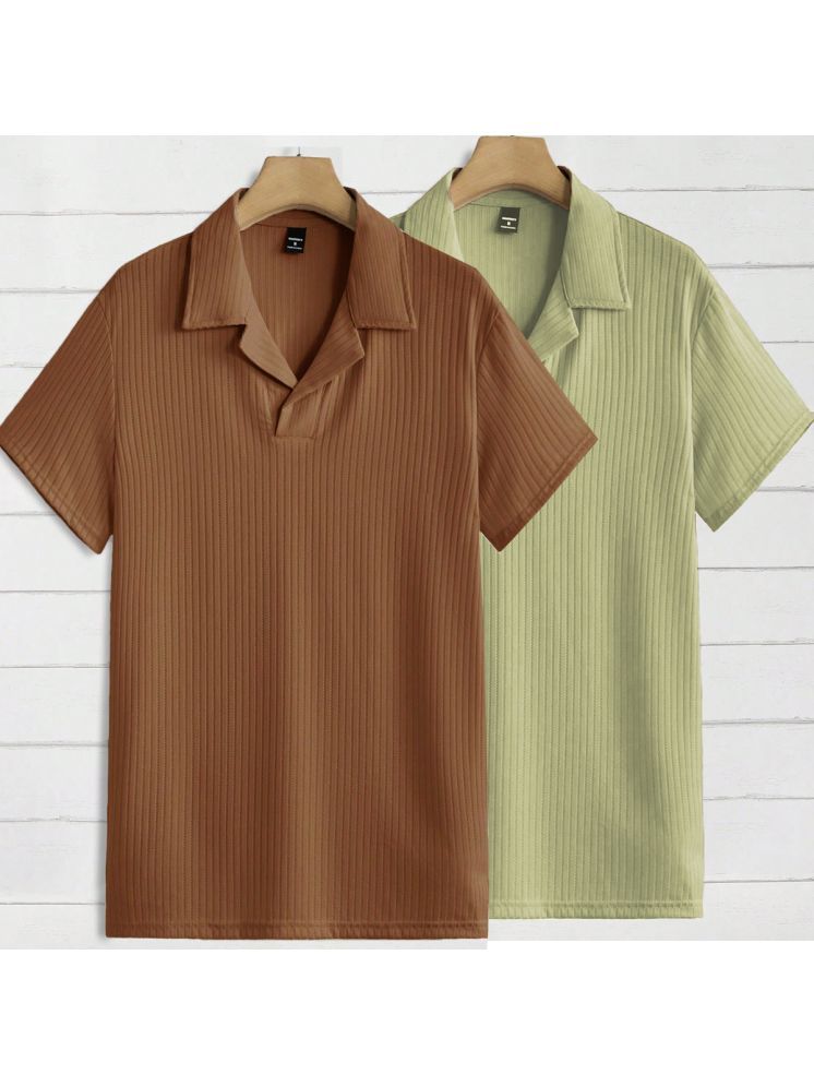     			clafoutis Lycra Slim Fit Solid Half Sleeves Men's Polo T Shirt - Brown ( Pack of 2 )