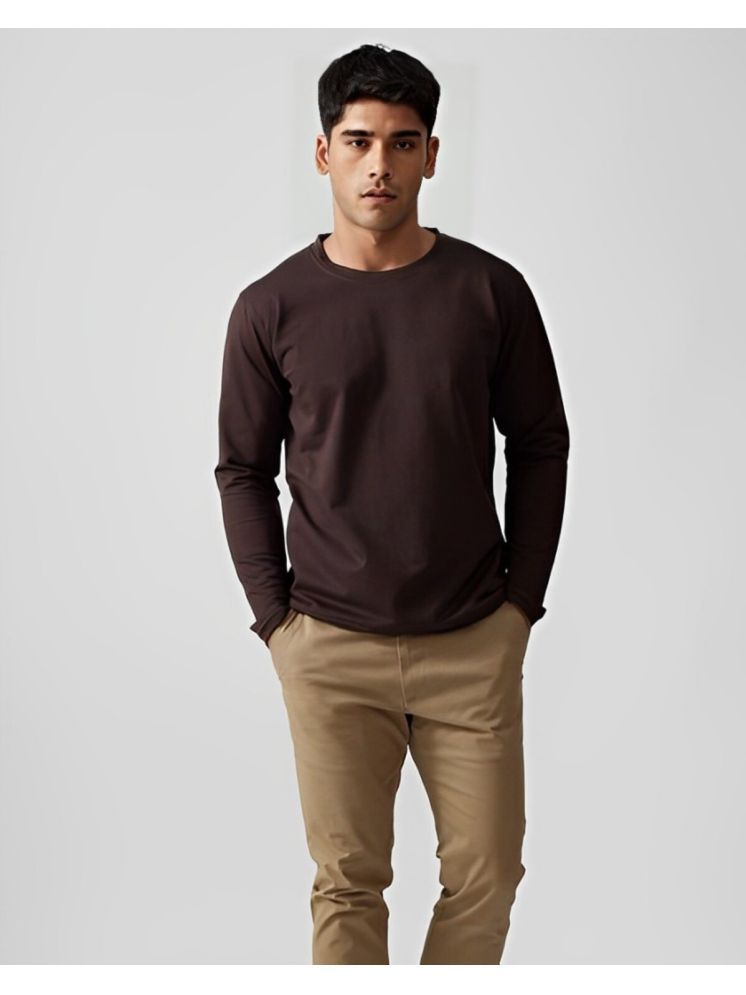     			curvy comfort Cotton Blend Regular Fit Solid Full Sleeves Men's Round T-Shirt - Brown ( Pack of 1 )