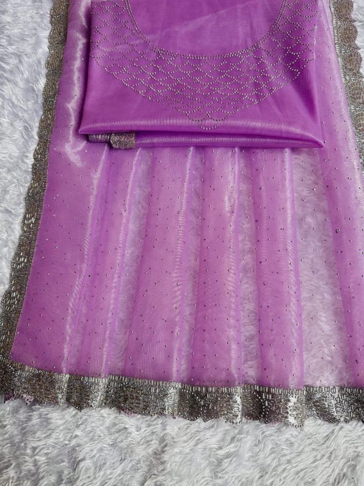     			kyara group Net Woven Saree With Blouse Piece - Lavender ( Pack of 1 )