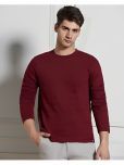 PLUS PARADISE Cotton Blend Regular Fit Solid Full Sleeves Men's Round T-Shirt - Maroon ( Pack of 1 )