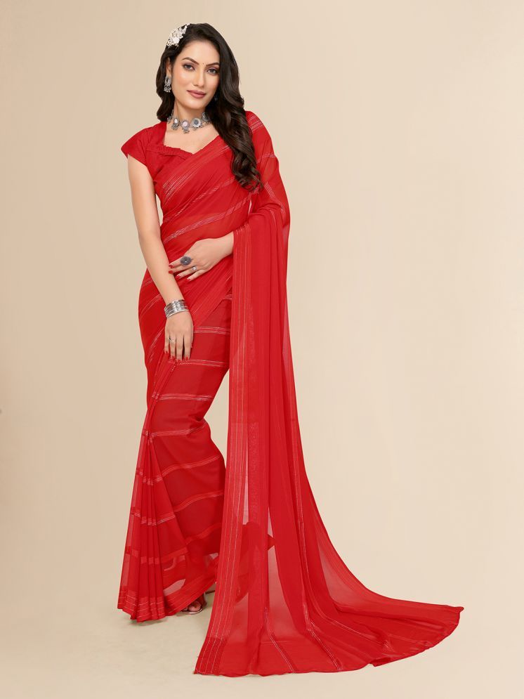     			ANAND SAREES Satin Striped Saree With Blouse Piece - Red ( Pack of 1 )