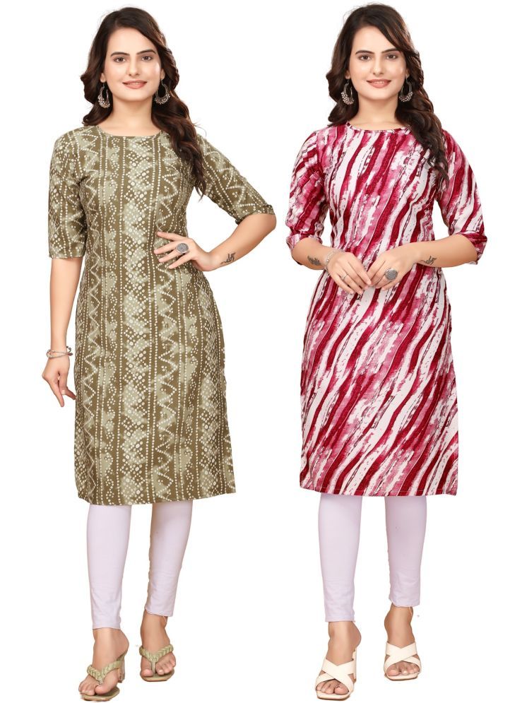     			DESIGNER DREAM Crepe Printed Straight Women's Kurti - Multicolor,Red ( Pack of 2 )