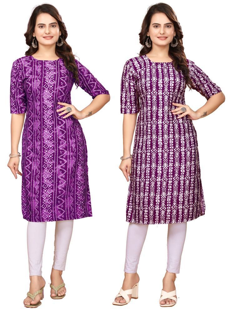     			DESIGNER DREAM Crepe Printed Straight Women's Kurti - Purple,Maroon ( Pack of 2 )