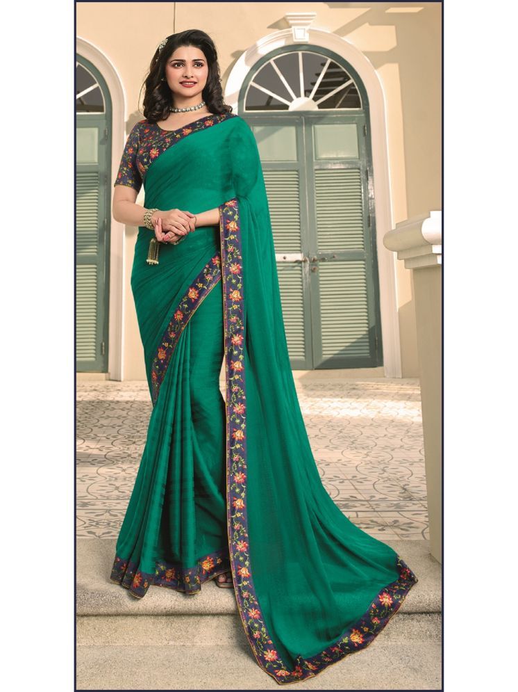     			Gazal Fashions Georgette Printed Saree With Blouse Piece - Sea Green ( Pack of 1 )